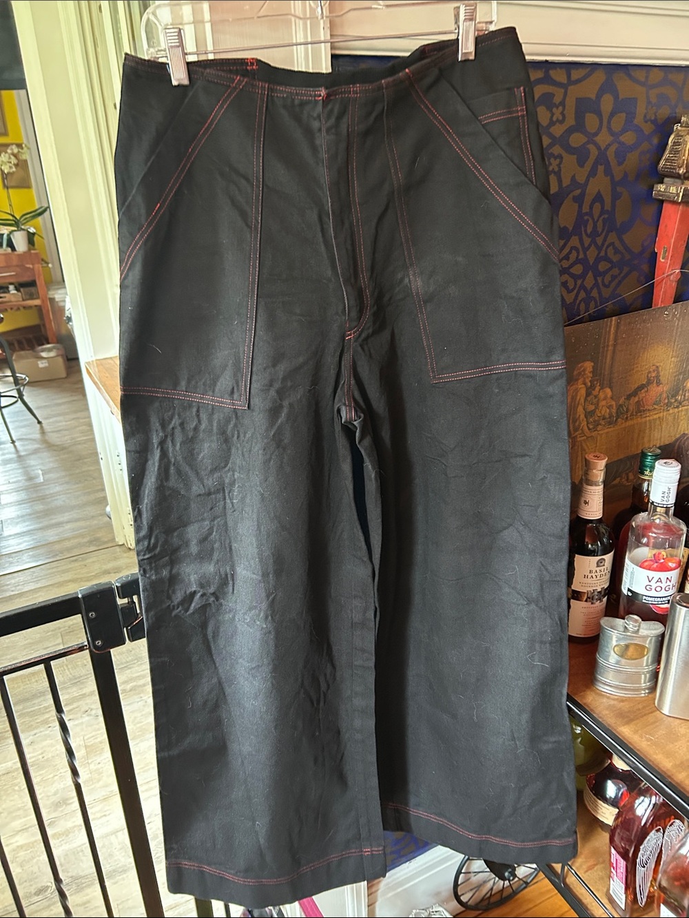 Women’s Work-Style Wide Leg Pants with Contrast Stitching